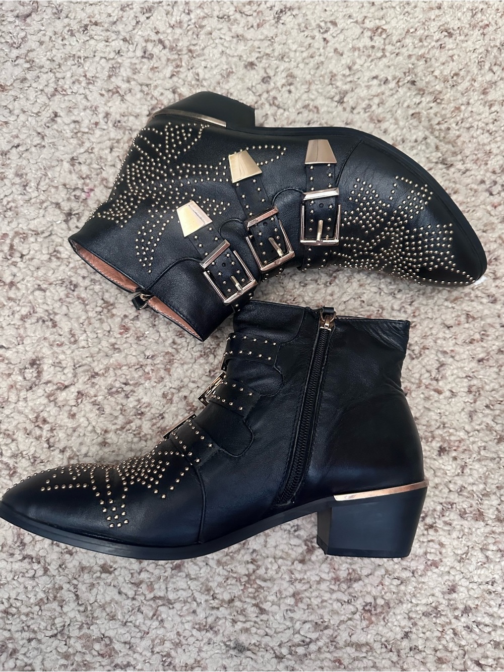 Black Studded Triple-Buckle Ankle Boots - Picture 4 of 8